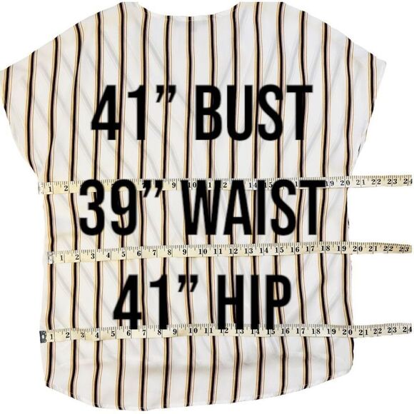 Adrianna Papell Cream Striped V-Neck Wrap Blouse Sz M - Picture 8 of 11